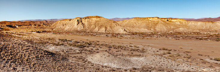 Wide landscape of the Tabernas desert Almeria Spain