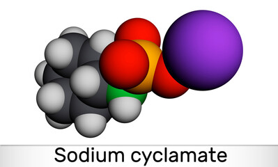 Sodium cyclamate molecule. Cyclamate is an artificial sweetener, food additive E952. Molecular model. 3D rendering