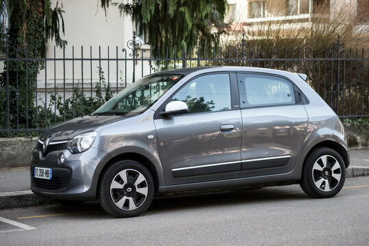 Mulhouse - France - 26 February 2021 - Profile view of grey new Renault Twingo parked in the street