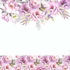 pink flowers frame.watercolor