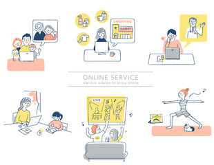 さまざまなオンラインサービスのシーン　セット
