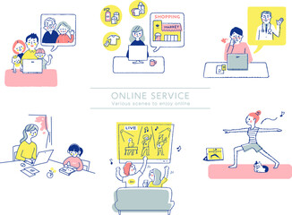 さまざまなオンラインサービスのシーン　セット
