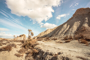 Hills landscape  of the Tabernas desert Almeria Spain Nature travel