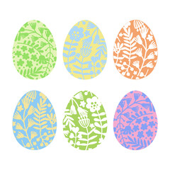 Set of Easter eggs with floral pattern. Happy easter. Hand drawing. Spring festival. Vector illustration. 