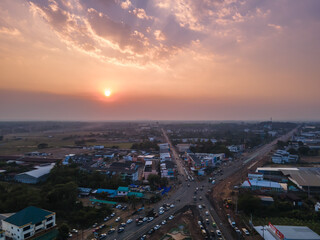 Fototapeta na wymiar A bird's-eye view taken with a drone at Kantharalak.