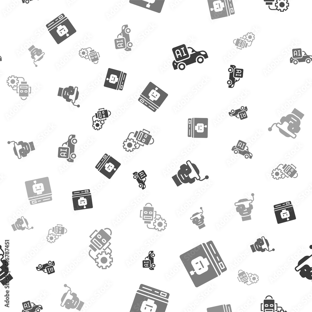 Poster set autonomous smart car, robot, smart glasses and setting on seamless pattern. vector.