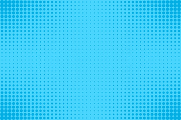 Pop art halftone background. Comic blue pattern. Blue print with half tone effect. Cartoon retro texture with dots. Vector illustration. Abstract modern duotone print.