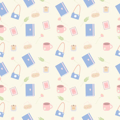 Fototapeta na wymiar Seamless pattern with items for the house. Cozy house, cute house. Vector illustration