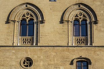 Fragments of the beautiful architecture of ancient buildings in Palermo. Italy, Sicily.