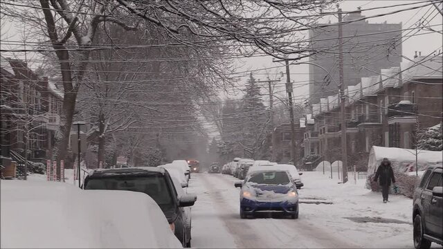 Empty Street In Texas Fully Covered By White Snow After  Snowstorm