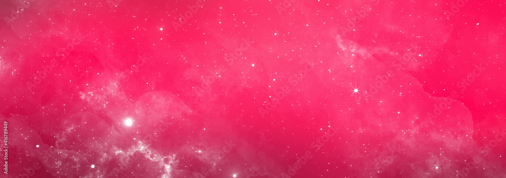 Wall mural pink abstract gradient colors nebula cosmic clouds galaxy stars outer space background texture banne