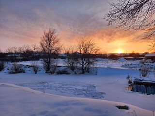 sunset in the snow