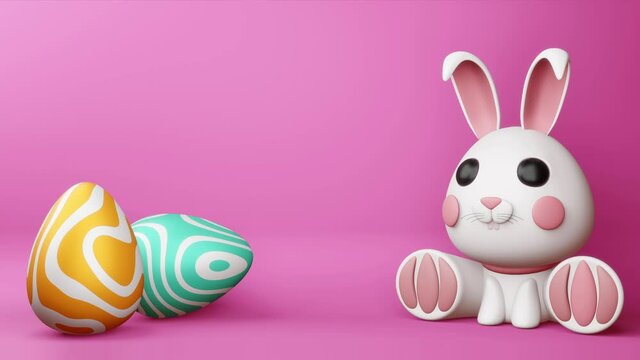 Happy easter day, cute bunny with colorful egg.