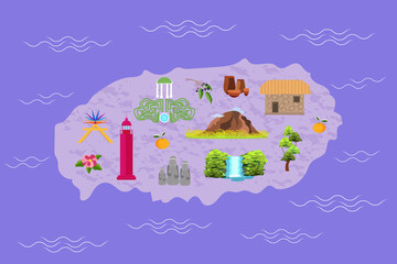 Vector Illustration Jeju Island landmarks .Main Symbols  in Cartoon Style .Vector Illustration.