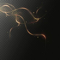 Light realistic curve. Magical sparkling golden glow effect. Abstract light line. Powerful energy flow of light energy.