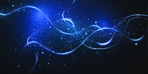 Light realistic curve. Magical sparkling golden glow effect. Abstract light line. Powerful energy flow of light energy. Light star blue png. Light sun blue png. Light flash blue png. 