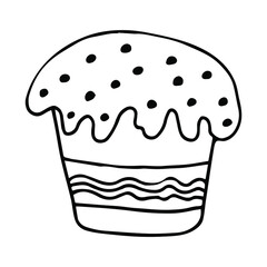 Easter cake isolated on white background. Vector illustration in doodle style. Element for greeting cards, posters, stickers and seasonal design
