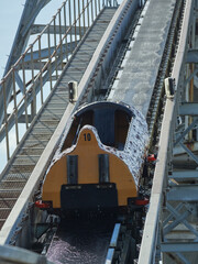 Empty log carriage number 10 on the Log Flume ride Pleasure Beach Great Yarmouth. An empty carriage...