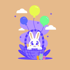 easter illustration bunny easter eggs basket with balloons