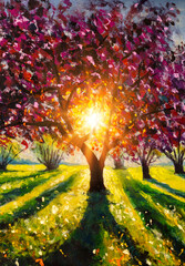 Original Ölgemälde sonnige Landschaft auf Leinwand. Schöner Vorfrühling, Frühlingslandschaft. Malerei des modernen Impressionismus. © weris7554