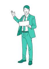 スーツ　資料　プレゼン  グリーン　こちら