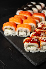 set of rolls on a black textured background