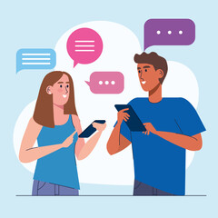 Obraz premium interracial couple using smartphones technology vector illustration design