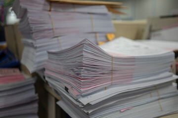 Stack of paper, Document, many jobs waiting to be done on the table, busy concept