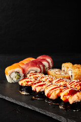 set of rolls on a black textured background