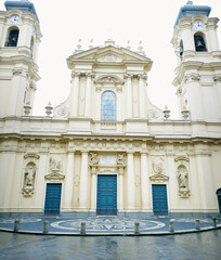 Central square and church in Santa Margherita city. Liguria. Italy