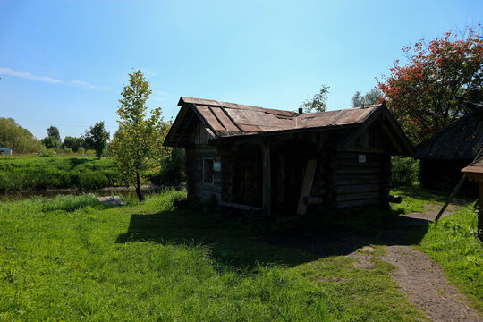 old wooden barn in the russian outback village