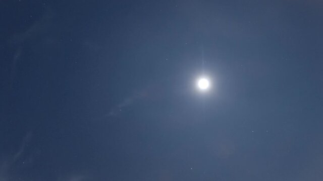 Bright moon light with sparkles twinkling n blinking stars or shooting starlight moving on starry night dark blue starfield sky in shining milky way universe space, 4k cinemagraphs b-roll TimeLapse
