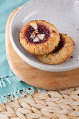 Raspberry almond thumbprint cookies