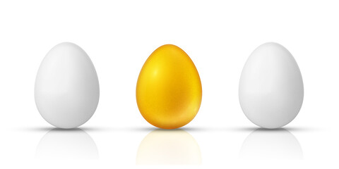 White and golden eggs. Realistic vector illustration isolated on white background.