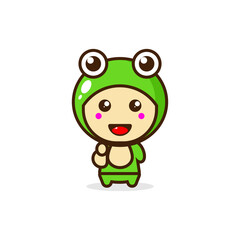 Frog cute happy mascot character illustration