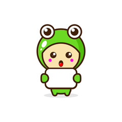 Frog with board cute mascot character illustration