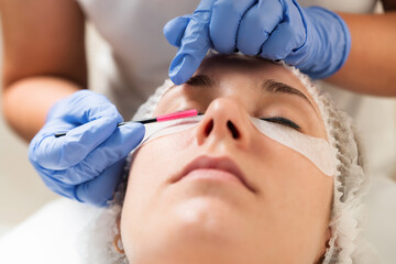 Eyelash care treatment procedures in a beauty salon.