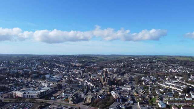 aerial drone shots of truro city cornwall England uk 