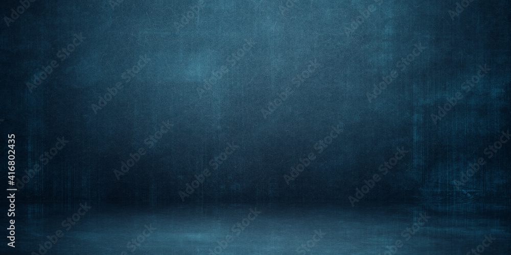 Poster empty blue grunge color studio room background, can use for background and product display