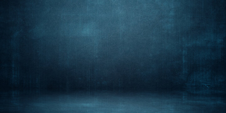 Empty blue grunge color studio room background, can use for background and product display
