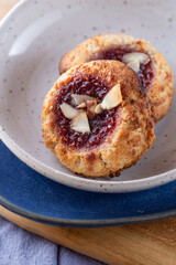 Raspberry almond thumbprint cookies