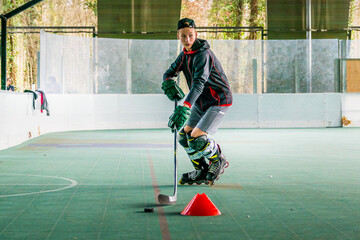 Inline skating, young man skating inline