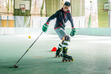 Inline skating, young man skating inline