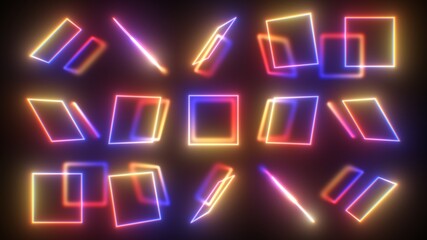 Abstract Neon Ultraviolet Square Outline Shapes Rotate Reflections - Abstract Background Texture