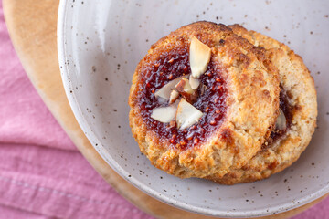 Raspberry almond thumbprint cookies
