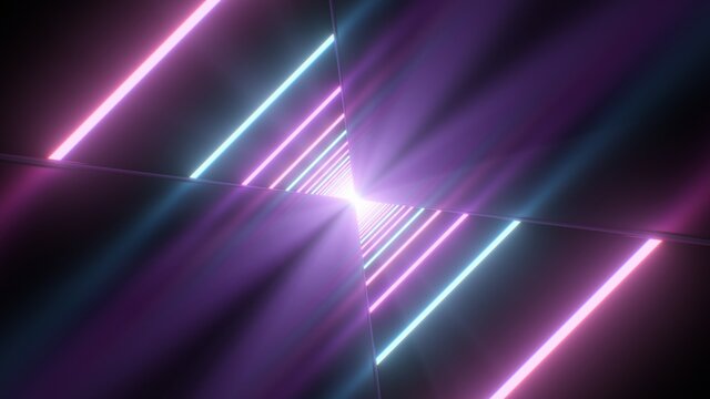 Ultraviolet Retro Neon Laser Beam Diagonal Line Reflections 3D Tunnel - Abstract Background Texture © IncrediVFX