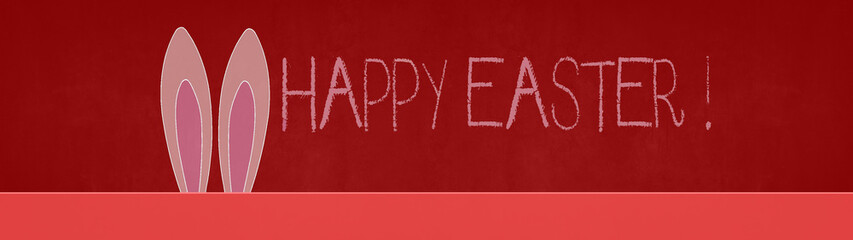 HAPPY EASTER background banner panorama greeting card - Easter bunny rabbit ears on red texture