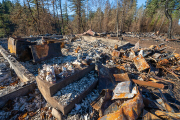 The Beachie Creek wildfire totally destroyed this home in Gates Oregon; only a selection of ceramic...