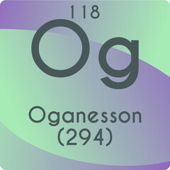 Og Oganesson  Chemical Element vector illustration diagram, with atomic number and mass. Simple gradient flat design For education, lab, science class.
