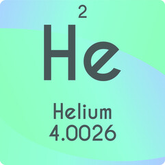 He Helium Noble gas Chemical Element vector illustration diagram, with atomic number and mass. Simple gradient flat design For education, lab, science class.
